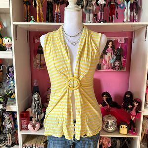 Vintage Y2K Taboo Yellow White Striped O-Ring Vest Top Small